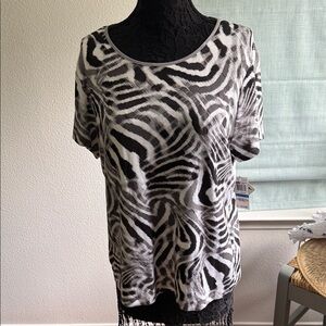 JM Collection Black and White Zebra Print Top